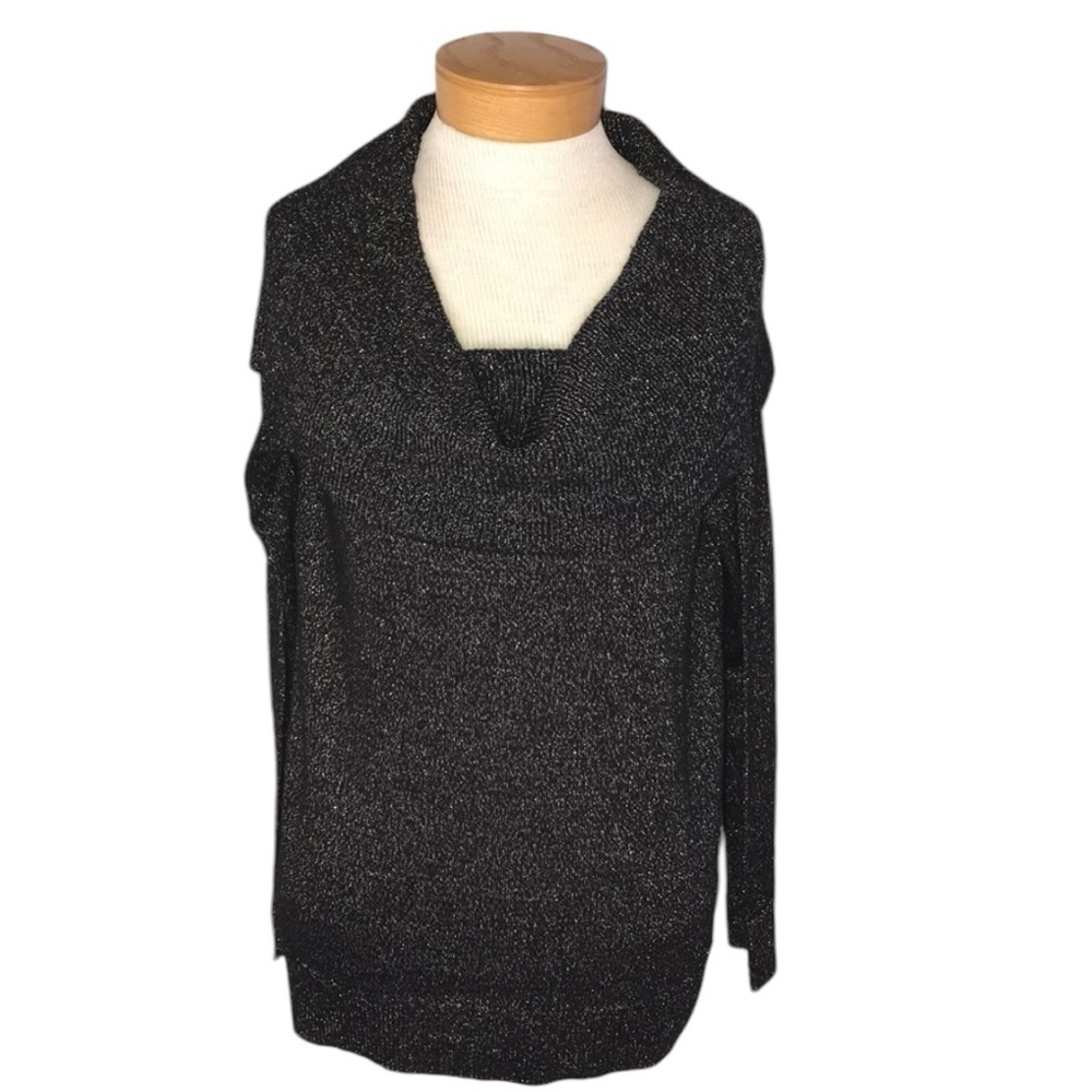 NWT Michael Kors XXL Black Gold Shimmer Cowl Neck Sweater Chic Holiday Luxe